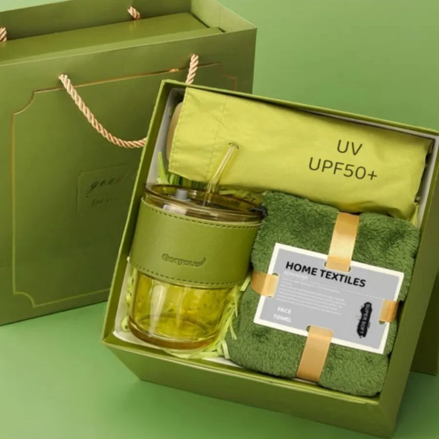 Coffret Cadeau Maman — Parapluie UV, Tasse & Serviette